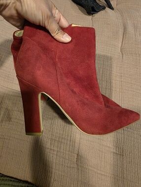Marc Fisher Red Suede Pointed Toe Ankle Boots
